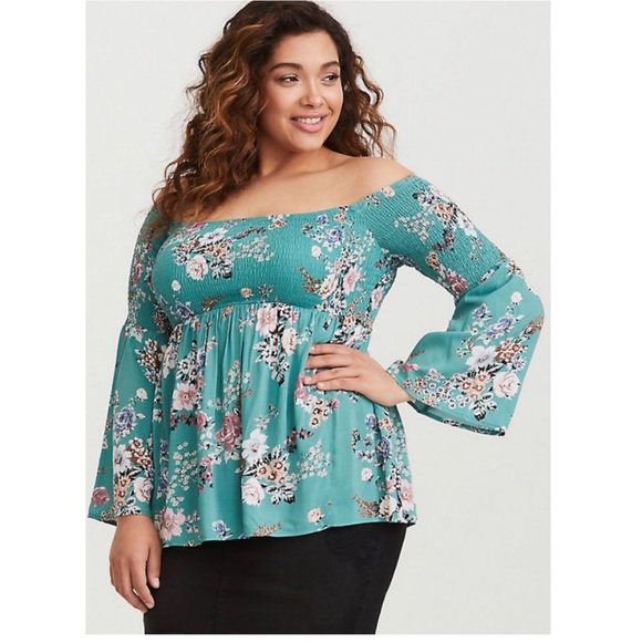 Torrid TURQUOISE FLORAL SMOCKED CHALLIS BABYDOLL